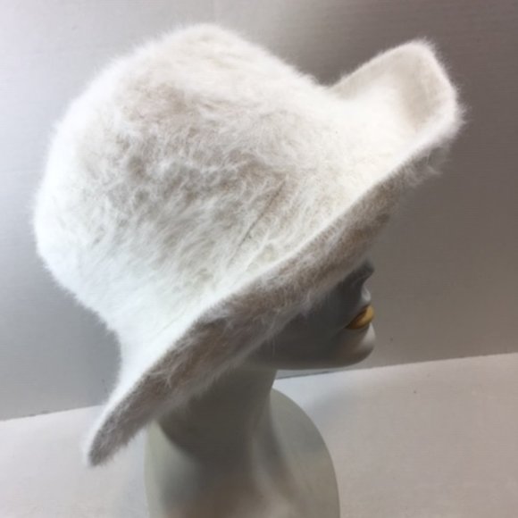 VTG 90s Parkhurst White Fuzzy Angora Mix Wide Adj Wired Brim Hat 22" - Picture 2 of 10